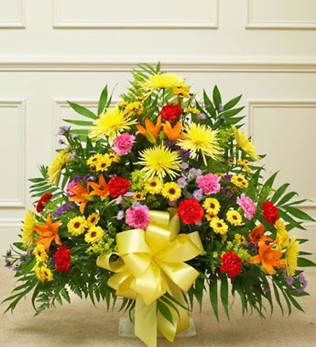 Bright Heartfelt Tribute Basket Arrangement